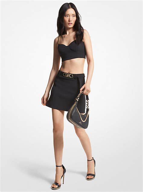 Stretch Crepe Belted Mini Skirt 